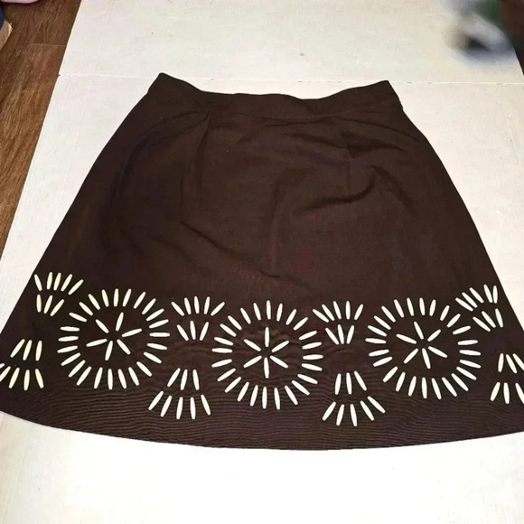 Boden A Line Aztec Sea Shell Chocolate Brown Knee Length Skirt SZ 16 - Picture 1 of 10